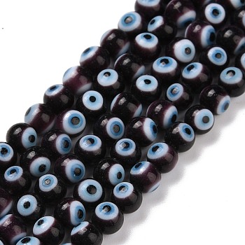 Handmade Evil Eye Lampwork Round Bead Strands, Black, 4mm, Hole: 1mm, about 100pcs/strand, 14.56 inch