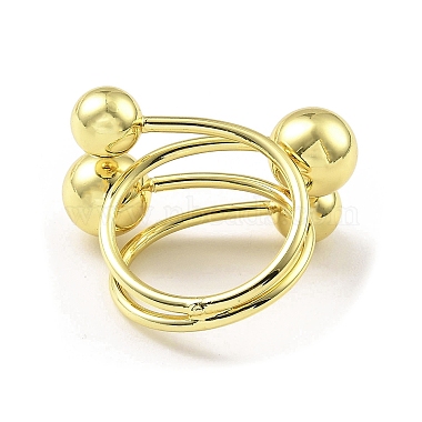 anillo de puño abierto con bolas redondas de latón chapado en rack(RJEW-H218-07G)-3