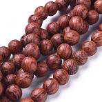 Wood Beads Strands, Natural Dracaena Draco(Dragon Tree), Round, Brown, 8mm, Hole: 1.2mm, about 51pcs/strand, 16.1 inch(41cm)(X-WOOD-F008-03-C)