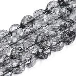 Crackle Transparent Glass Beads Strands, Strawberry, Faceted, Black, 8~9x7.5~8.5mm, Hole: 1.2~1.4mm, about 41~43pcs/strand, 13.98~14.37 inch(35.5~36.5cm)(GLAA-N068-04A-01)