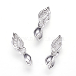 Long-Lasting Plated Brass Micro Pave Cubic Zirconia Ice Pick Pinch Bails, Cadmium Free & Lead Free, Real Platinum Plated, 18mm, Hole: 2x4mm, 10x6x3.5mm, Pin: 0.7mm(X-ZIRC-F063-03P)