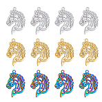 12Pcs 3 Colors 304 Stainless Steel Pendants, Horse, Mixed Color, 31.5x22.5x2mm, Hole: 2mm, 4pcs/color(STAS-DC0013-37)