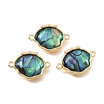 Natural Paua Shell Brass Connector Charms, Shell Shaped Links, Real 18K Gold Plated, 18x12x3mm, Hole: 1.2mm(KK-N289-24G)