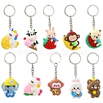 Plastic Keychain, with Iron Findings, Mixed Animals, Mixed Color, 10~10.5cm(KEYC-CJ00007)