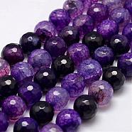 Natural Agate Bead Strands, Dyed, Faceted, Round, Indigo, 12mm, Hole: 1.5mm, about 30~32pcs/strand, 14 inch(G-G882-12mm-C01-2)