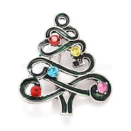Colorful Rhinestone Christmas Tree Brooch, Alloy Badge for Backpack Clothes, Antique Silver, 45x39.5x11mm(JEWB-A004-05AS)