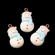 Opaque Resin Pendants, Christmas Snowman Charms with Platinum Plated Zinc Alloy Loops, Red, 28.5x15x7mm, Hole: 2mm(RESI-R440-04)