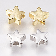 Brass Beads, Star, Mixed Color, 6x6x2.5~3.3mm, Hole: 1mm(X-KK-E735-27)