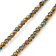 Electroplate Glass Beads Strands, Half Rainbow Plated, Faceted Round, Deep Sky Blue, 4.5x4mm, Hole: 0.8mm, about 63pcs/strand, 10.24 inch(26cm)(EGLA-L036-HR04)