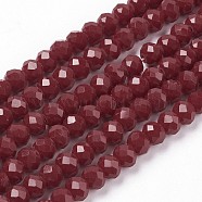 Faceted Solid Color Glass Rondelle Beads Strands, Dark Red, 6x4mm, Hole: 1mm, about 87~90pcs/strand, 15.7 inch(GLAA-Q044-6mm-25)