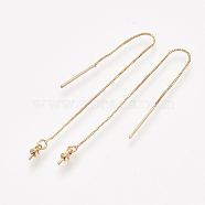 Brass Stud Earring Findings, Ear Threads and Cup Pearl Bail Pin, For Half Drilled Bead, Real 18K Gold Plated, 88x0.6mm, Pin: 0.8mm(KK-S348-411G)