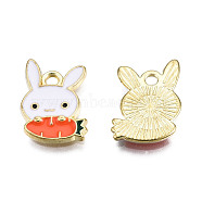 Alloy Enamel Charms, Cadmium Free & Lead Free, Light Gold, Rabbit with Carrot, Orange Red, 15x12x2mm, Hole: 1.6mm(ENAM-N059-70)