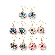 Plastic Evil Eye & Synthetic Hematite Braided Dangle Earrings, Golden Brass Wire Wrap Jewelry for Women, Mixed Color, 41.5mm, Pin: 0.7mm(EJEW-JE05104)
