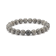 Natural Sesame Jasper/Kiwi Jasper Round Beaded Stretch Bracelet, Gemstone Jewelry for Women, Gray, Beads: 8mm, Inner Diameter: 2-1/8 inch(5.5cm)(BJEW-JB07873-02)