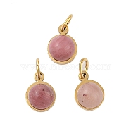 Ion Plating(IP) Natural Rhodonite Half Round Charms with Jump Ring, Golden Tone 316 Surgical Stainless Steel Charms, 7.5x6x3.5mm, Hole: 2.5mm(STAS-A097-05G-03)