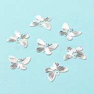 Brass Charms, Long-Lasting Plated, Cadmium Free & Lead Free, Hollow, Butterfly, 925 Sterling Silver Plated, 9.5x13x0.2mm, Hole: 1.2mm(KK-F831-024S-RS)