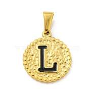 Ion Plating(IP) 304 Stainless Steel Enamel Pendants, Golden, Flat Round with Letter Charm, Letter L, 21x18x2mm, Hole: 8x3.5mm(STAS-R231-19L-G)