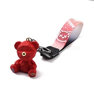 Imitation Leather Clasps Keychain, with Resin Pendants and Zinc Alloy Findings, Bear, Gunmetal, Red, 21cm(KEYC-I113-03E)