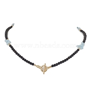 Natural Black Onyx Necklace,  Natural Aquamarine Necklaces, 19.69 inch(50cm)(NJEW-JN04892)