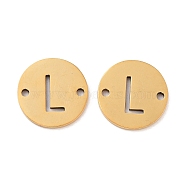 PVD Vacuum Plating 201 Stainless Steel Hollow Flat Round Links, Letter Connector Charms, Real 18K Gold Plated, Letter L, 12x1mm, Hole: 1.2mm(FIND-R149-03L-G)