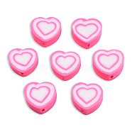 Handmade Polymer Clay Beads, Heart, Hot Pink, 8~10x9~10.5x4~5mm, Hole: 1.2mm(CLAY-ZX006-13C)