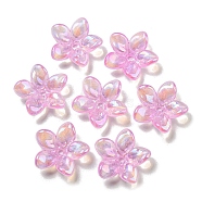 AB Color Plated Acrylic Beads, with Glitter Powder, Flower, Pearl Pink, 23x7mm, Hole: 2mm(X-OACR-G034-01A)