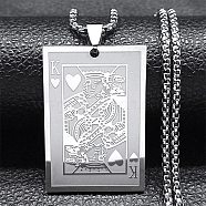 304 Stainless Steel Pendant Necklace, Rectangle Playing Card, Stainless Steel Color, 22.91 inch(58.2cm)(NJEW-K253-12P)