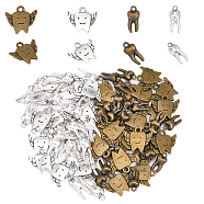 80Pcs 4 Style Alloy Pendants, Tooth, Antique Bronze & Antique Silver, 15~20x7~20x2~5mm, Hole: 1.6~2mm, 20pcs/style(FIND-CA0006-59)