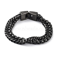 304 Stainless Steel Double Layer Link Bracelets for Men, Gunmetal, 7-3/4 inch(19.6cm)x1cm(BJEW-D031-24B)