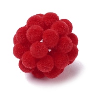 Flocky Resin Woven Beads, Cluster Ball Beads, Round, Red, 16.5mm, Hole: 2.5mm(RESI-F025-01E)