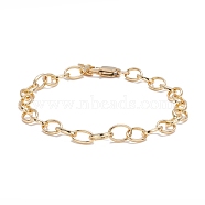 Brass Cable Chain Bracelet, with 304 Stainless Steel Findings for Teen Girl Women,, Real 18K Gold Plated, 7-1/2 inch(19cm)(X-BJEW-JB07079)