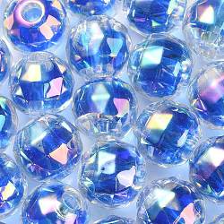 UV Plating Transparent Acrylic European Beads, Large Hole Beads, Round, Royal Blue, 13.5x13mm, Hole: 4mm(OACR-F004-03F)