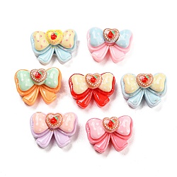 Opaque Resin Cabochons, Bowknot with Strawberry, Mixed Color, 9.5x12.5x5.5mm(CRES-Q218-07)