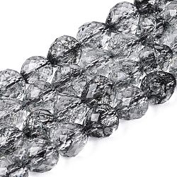 Crackle Transparent Glass Beads Strands, Strawberry, Faceted, Black, 8~9x7.5~8.5mm, Hole: 1.2~1.4mm, about 41~43pcs/strand, 13.98~14.37 inch(35.5~36.5cm)(GLAA-N068-04A-01)
