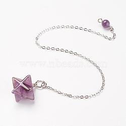 Chakra Natural Amethyst Dowsing Pendulums, with Brass Chains, Merkaba Star, 195~210mm(G-F516-01I)