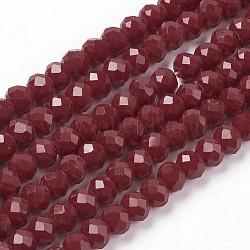 Faceted Solid Color Glass Rondelle Beads Strands, Dark Red, 6x4mm, Hole: 1mm, about 87~90pcs/strand, 15.7 inch(GLAA-Q044-6mm-25)
