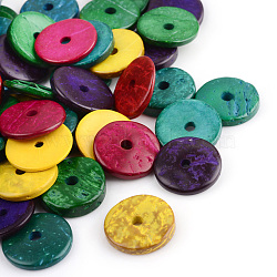 Dyed Natural Wood Beads, Flat Round, Mixed Color, 20x2~5mm, Hole: 3.5mm(X-WOOD-S663-02)
