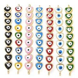 Rack Plating Brass Enamel Evil Eye Connector Charms, Heart Links, Long-Lasting Plated, Cadmium Free & Lead Free, Real 18K Gold Plated, Mixed Color, 38.5x4x5mm, Hole: 1.2mm(KK-A234-023G)