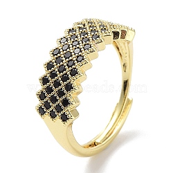 Brass Micro Pave Cubic Zirconia Rings, Long-Lasting Plated, Real 18K Gold Plated, Cadmium Free & Lead Free, Black, 1~8mm, Inner Diameter: 18.5~22.5mm(RJEW-E077-04G)