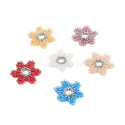 Handmade Glass Seed Beads Woven Beads, with Plastic Imitation Pearl Beads, Flower, Mixed Color, 20~25x2mm, Hole: 4.5mm(PALLOY-JF00497)