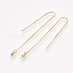 Brass Stud Earring Findings, Ear Threads and Cup Pearl Bail Pin, For Half Drilled Bead, Real 18K Gold Plated, 88x0.6mm, Pin: 0.8mm(KK-S348-411G)