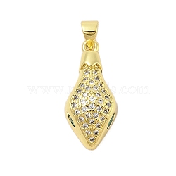 Rack Plating Brass Micro Pave Cubic Zirconia Pendants, Long-Lasting Plated, Lead Free & Cadmium Free, Snake, Real 18K Gold Plated, 24x11x6mm, Hole: 3.5x5mm(KK-Z074-62G)