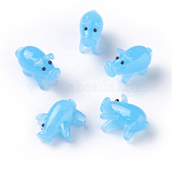 Handmade Lampwork Home Display Decorations, Piggy, Deep Sky Blue, 17~20x9~10x13~15mm(LAMP-L075-020)