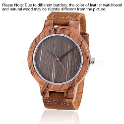 Zebrano Wood Wristwatches, Men Electronic Watch, with Leather Watchbands and Alloy Findings, Camel, 260x23x2mm; Watch Head: 56x48x12mm; Watch Face: 37mm(WACH-H036-04)