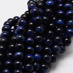 Natural Tiger Eye Round Beads Strands, Dyed & Heated, Blue, 6mm, Hole: 1mm, about 62pcs/strand, 15.7 inch(G-E329-6mm-40B)
