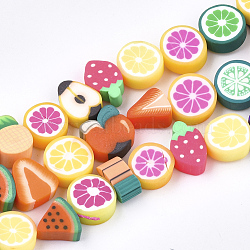Handmade Polymer Clay Beads Strands, Fruit Theme, Mixed Shapes, Mixed Color, 7~11x8~12x3~7mm, Hole: 1~1.2mm, about 40pcs/strand, 14.5 inch(CLAY-S092-24)