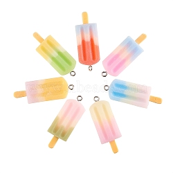 35Pcs 7 Colors Rainbow Resin Pendants, with Platinum Tone Iron Loop, Ice Cream, Mixed Color, 41.5x14.5x5.5mm, Hole: 2mm, 5pcs/color(CRES-CJ0001-32)