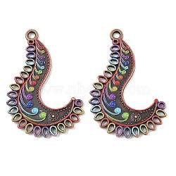Tibetan Style Alloy Pendants, Feather Charms, Colorful, Red Copper, 41x28x2.5mm, Hole: 2.5mm and 1mm(AL-CBA606A-04)