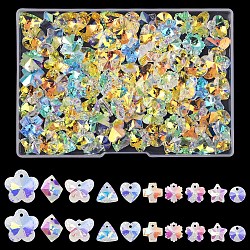 100Pcs 10 Styles Glass Charms, AB Color, Faceted, Mixed Shapes, Clear AB, 10~17.5x5.5~8mm, Hole: 1~1.5mm, 10pcs/style(GLAA-YW0004-66)