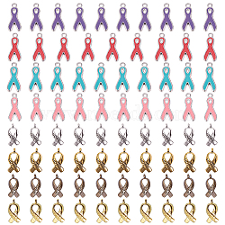Breast Cancer Awareness Ribbon Carved Word Hope Tibetan Style Pendants and Alloy Enamel Pendants, Mixed Color, 7.4x7.2x1.7cm, 80pcs/box(TIBEP-SC0001-17)